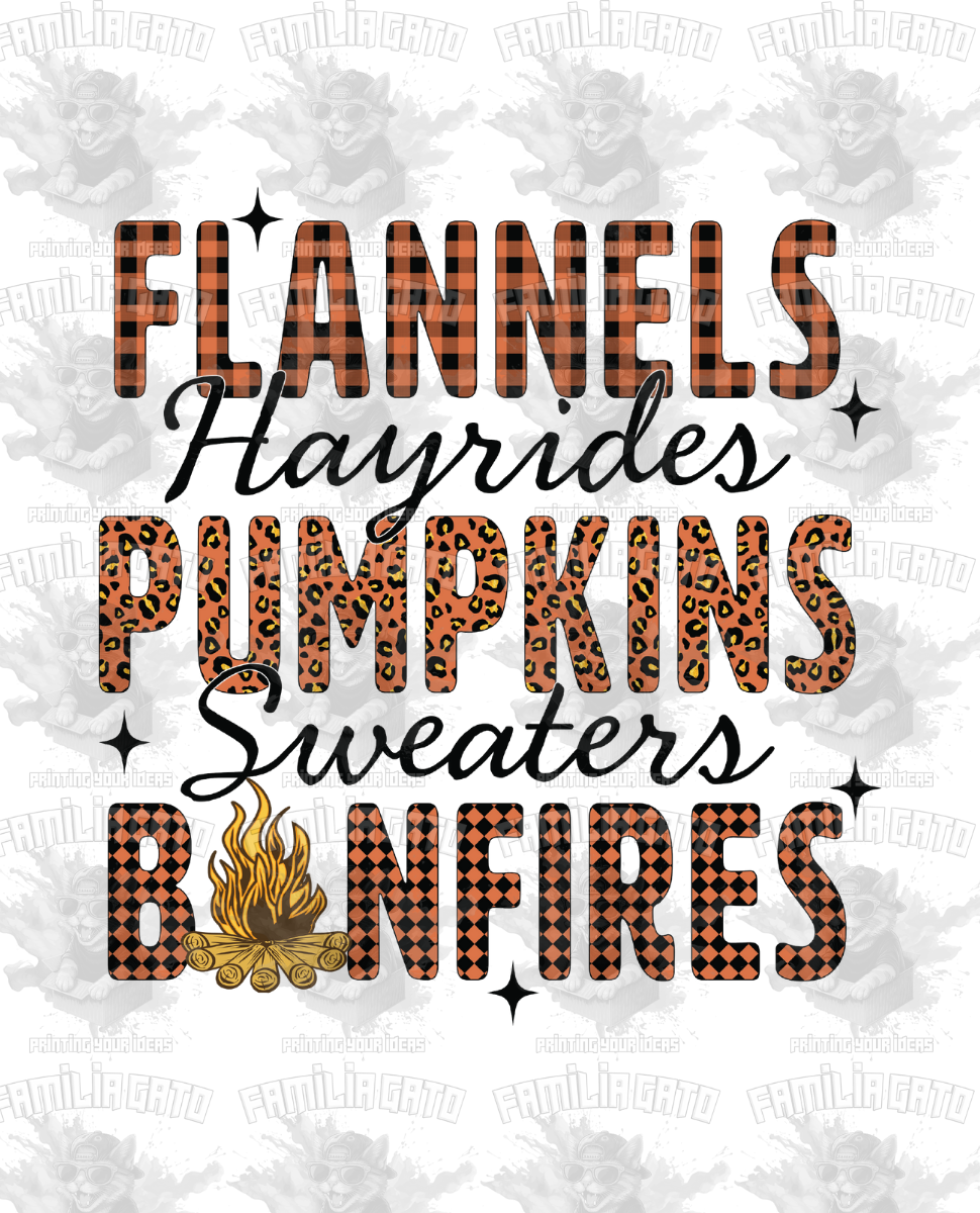 Fall - Flannels Pumpkins Bonfires DTF Transfer