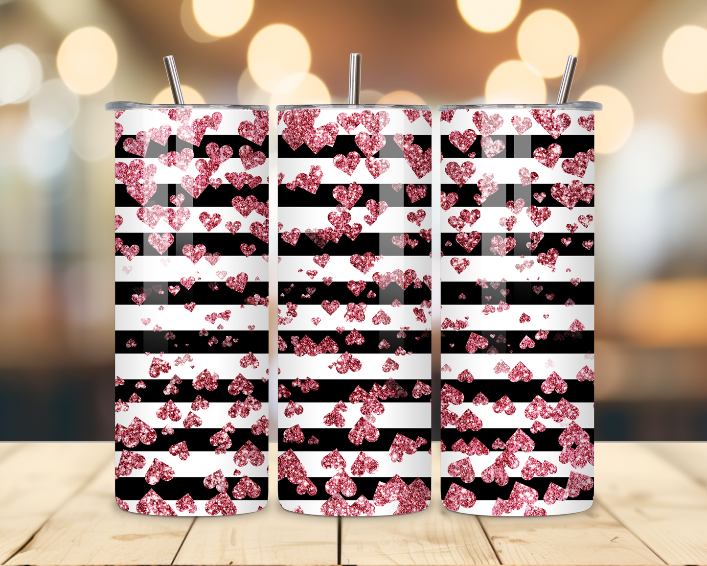 Valentine's Day - Striped Designs - 20 Oz Stainless Steel Tumbler