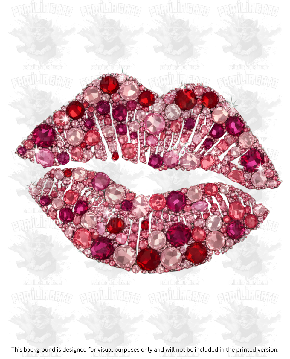 Valentine's Day - Rhinestone Pink Kissing Lips DTF Transfer