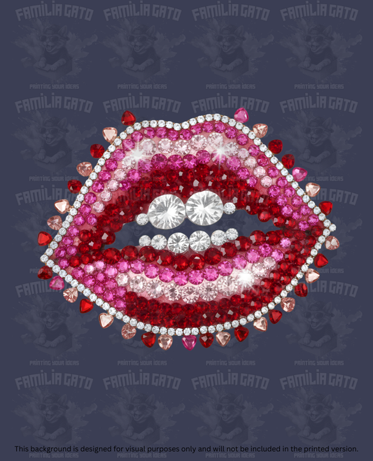 Valentine's Day - Rhinestone Pink Lips DTF Transfer