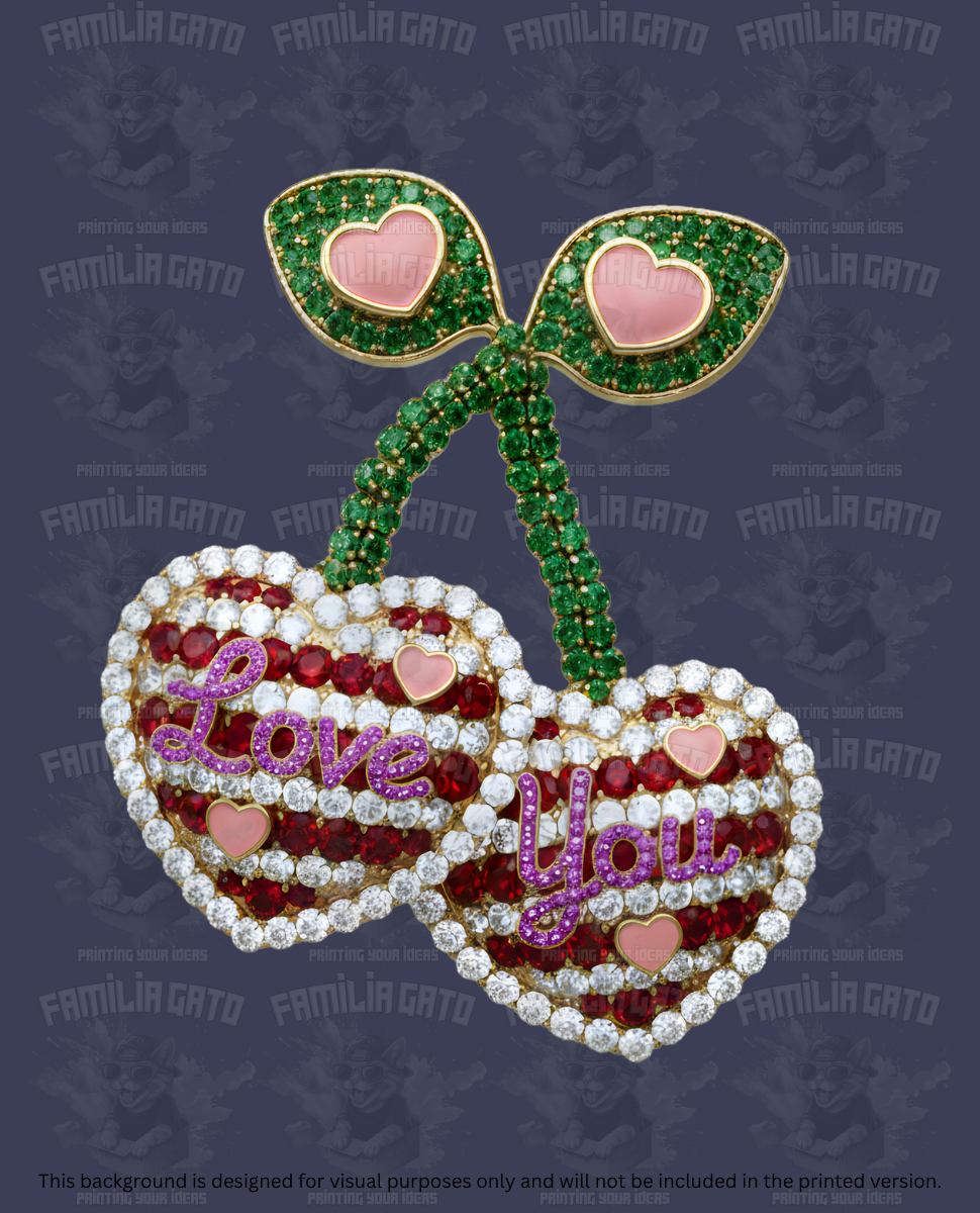 Valentine's Day - Rhinestone Cherry Hearts #5 DTF Transfer