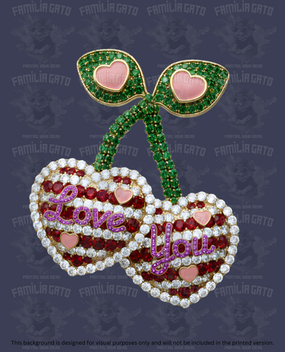 Valentine's Day - Rhinestone Cherry Hearts #5 DTF Transfer