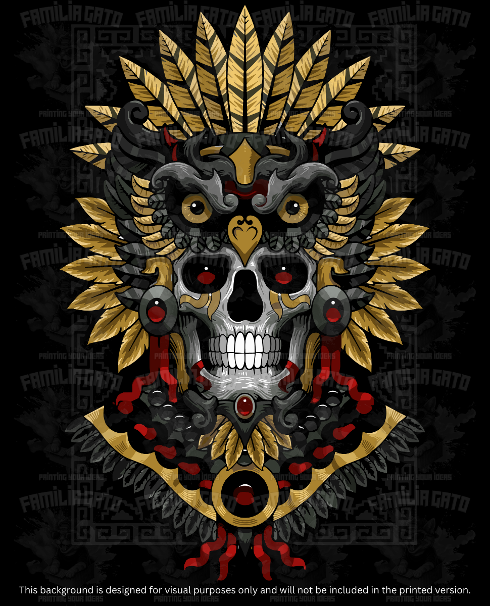 Mexican Calavera Aztec Jaguar Warrior DTF Transfer
