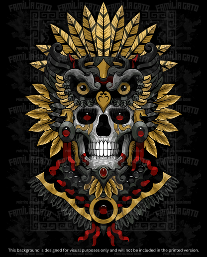 Mexican Calavera Aztec Jaguar Warrior DTF Transfer