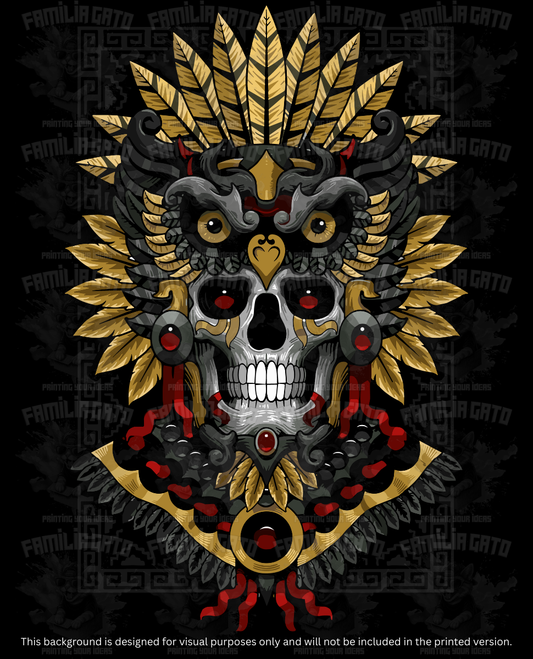Mexican Calavera Aztec Jaguar Warrior DTF Transfer