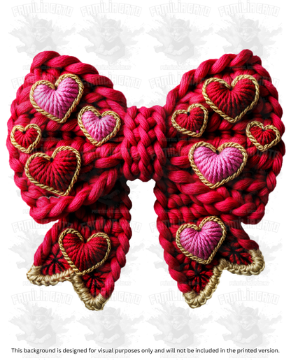 Valentine's Day - Faux Yarn Bow with Hearts #3 DTF Transfer
