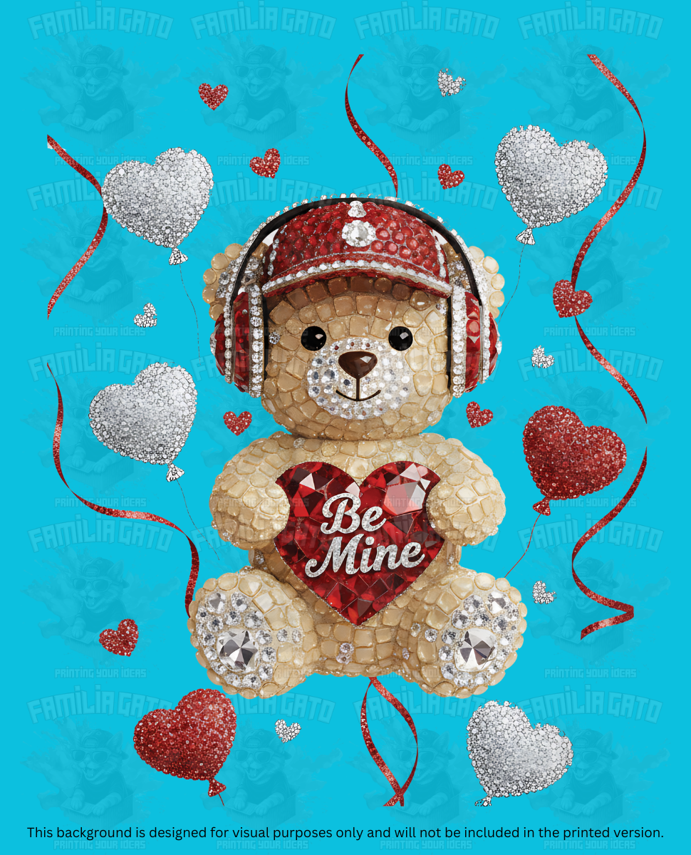 Valentine's Day - Rhinestone Be Mine Teddy Bear DTF Transfer
