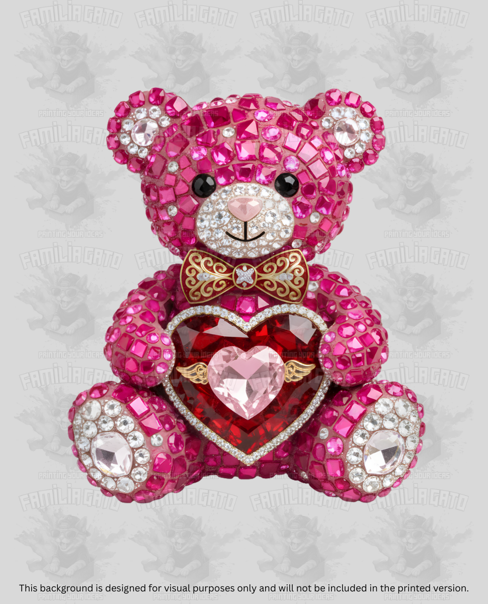 Valentine's Day - Rhinestone Pink Teddy Bear with Red Heart DTF Transfer
