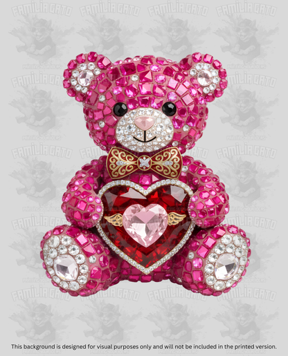 Valentine's Day - Rhinestone Pink Teddy Bear with Red Heart DTF Transfer