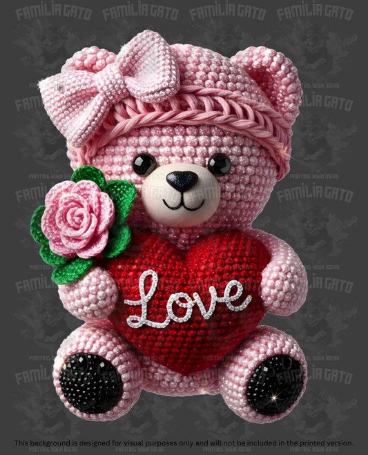 Valentine's Day - Rhinestone Pink Teddy Bear DTF Transfer