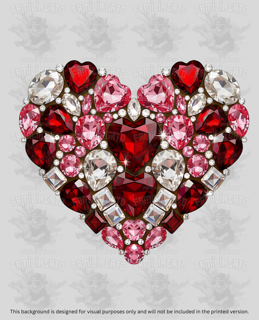 Valentine's Day - Rhinestone Red and Pink Heart DTF Transfer