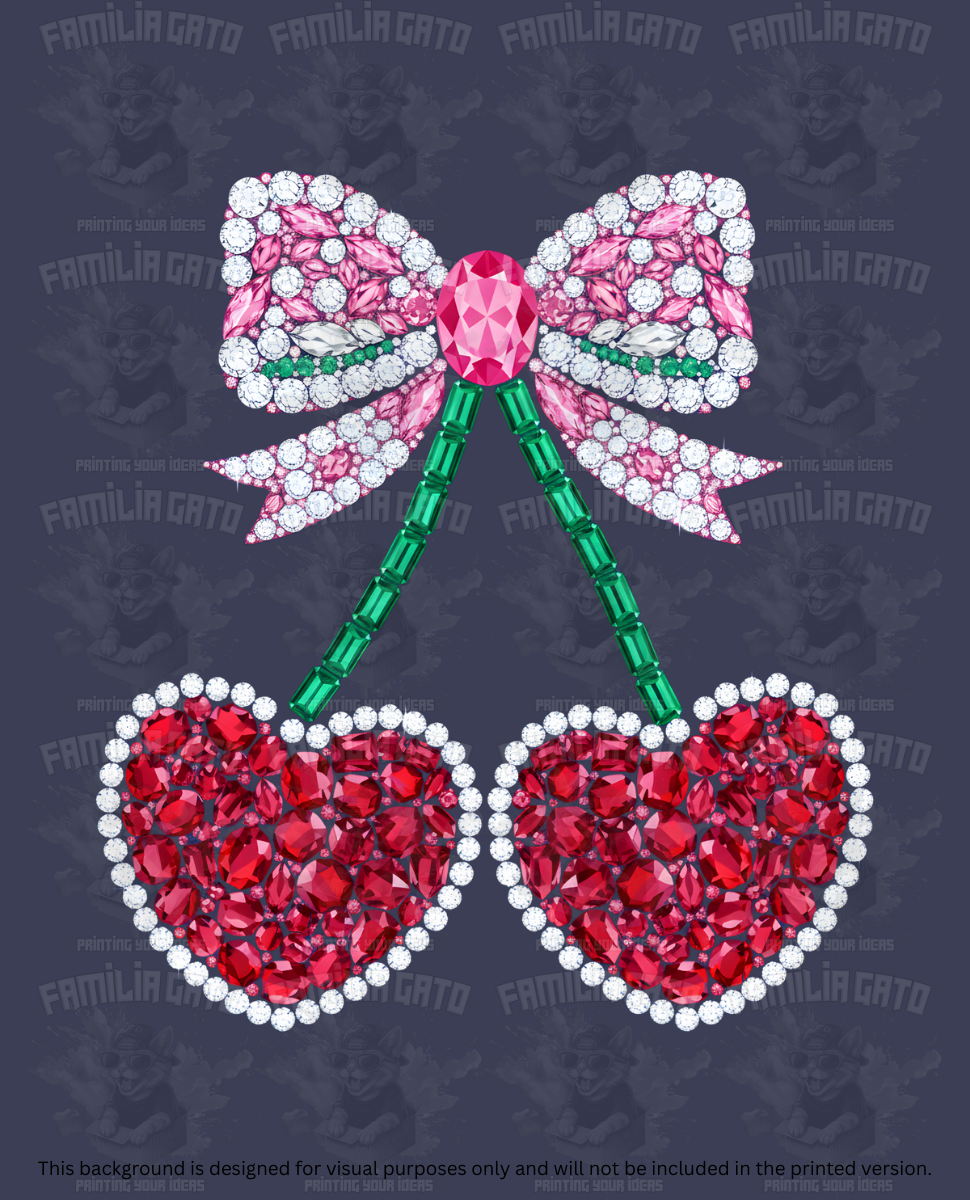 Valentine's Day - Rhinestone Cherry Hearts #6 DTF Transfer