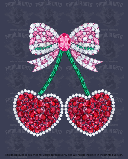 Valentine's Day - Rhinestone Cherry Hearts #6 DTF Transfer