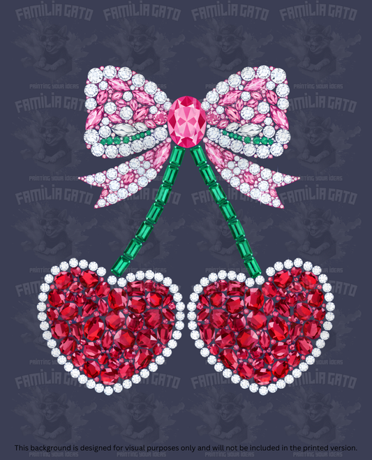 Valentine's Day - Rhinestone Cherry Hearts #6 DTF Transfer