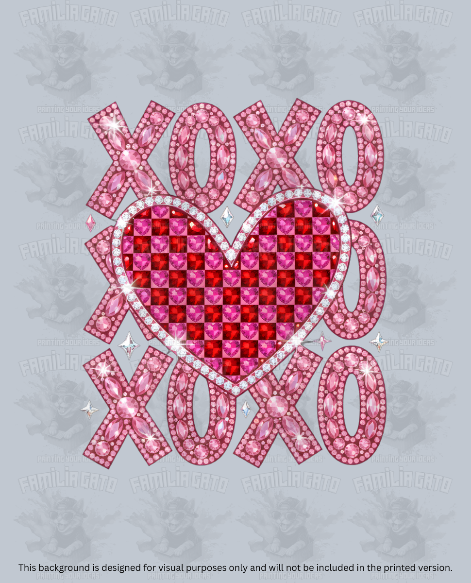 Valentine's Day - Rhinestone XoXo XoXo XoXo Heart DTF Transfer