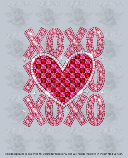 Valentine's Day - Rhinestone XoXo XoXo XoXo Heart DTF Transfer
