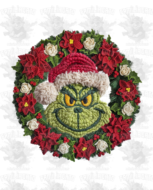 Faux Crochet Christmas Character inside Wreath DTF Transfer