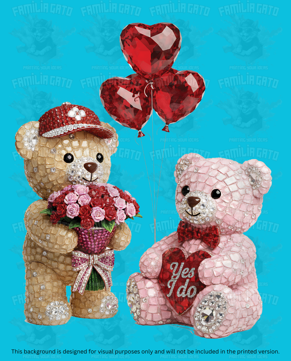 Valentine's Day - Rhinestone Lovely Teddy Bear Couple DTF Transfer