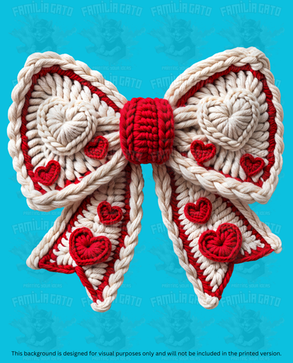 Valentine's Day - Faux Yarn Bow with Hearts #4 DTF Transfer