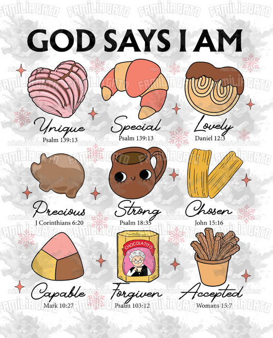 God Says I Am. Navidad DTF Transfer