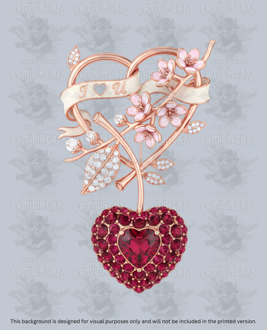 Valentine's Day - Rhinestone Red Heart with Floral Vine DTF Transfer