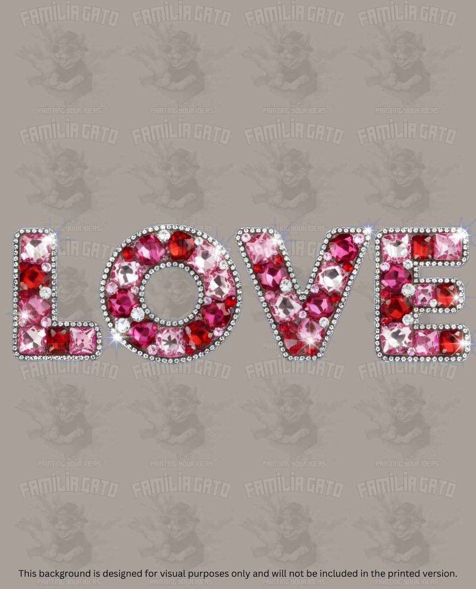 Valentine's Day - Rhinestone Red Love Word Art DTF Transfer