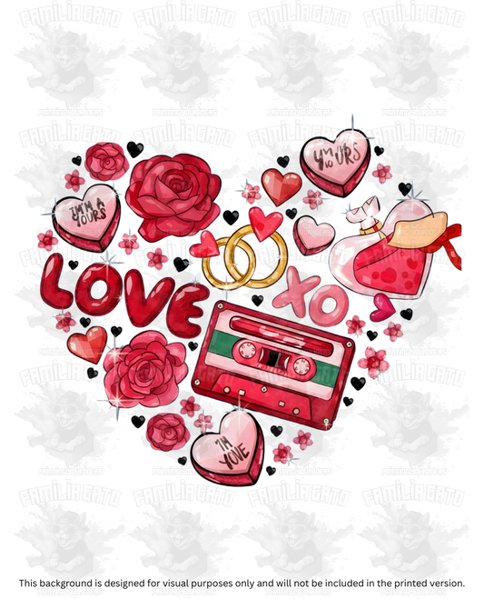 Valentine's Day - Rhinestone Retro Heart Collage DTF Transfer