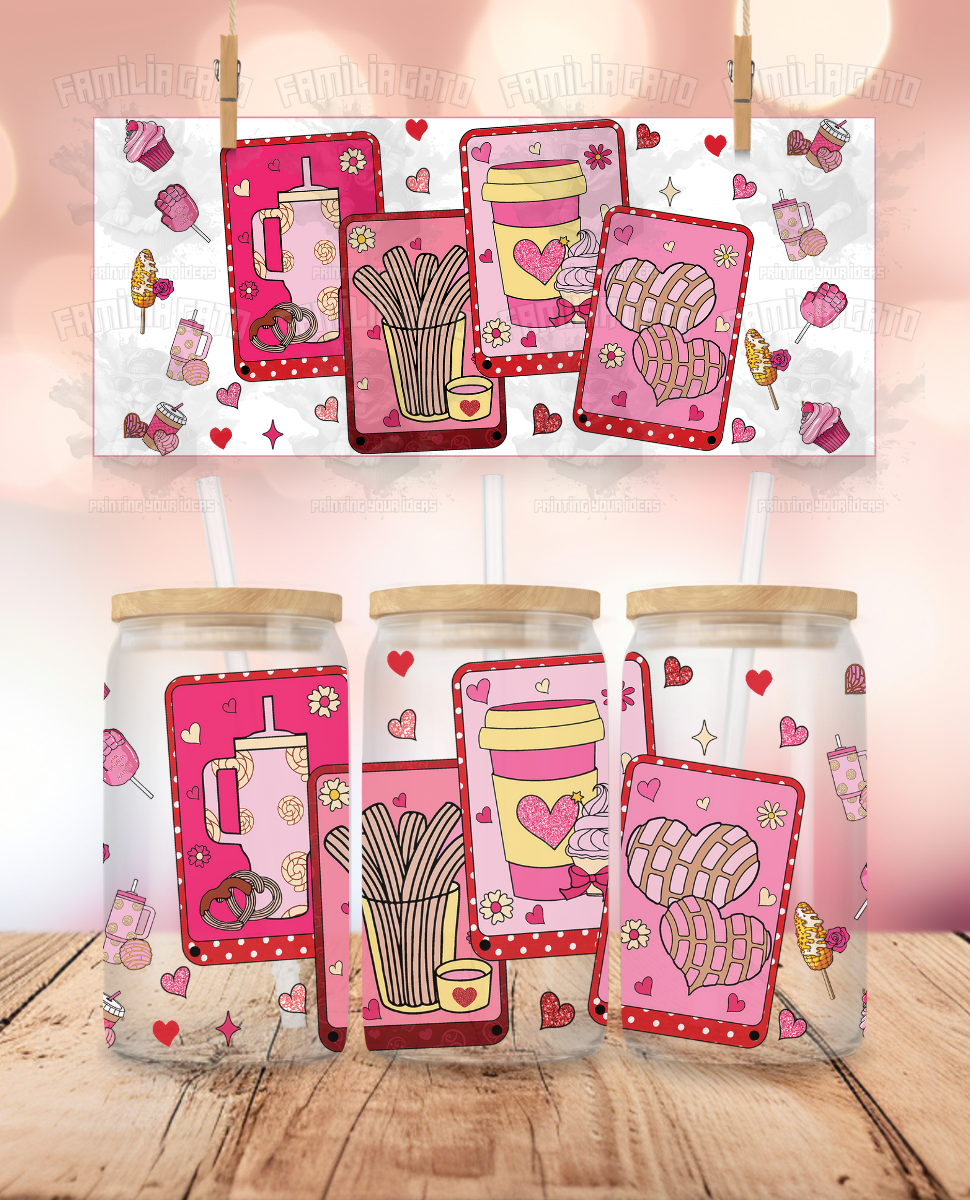 Latino Valentine's Day - Latino Valentines UVDTF Sticker Wrap For 16 oz Libbey Glass Cup