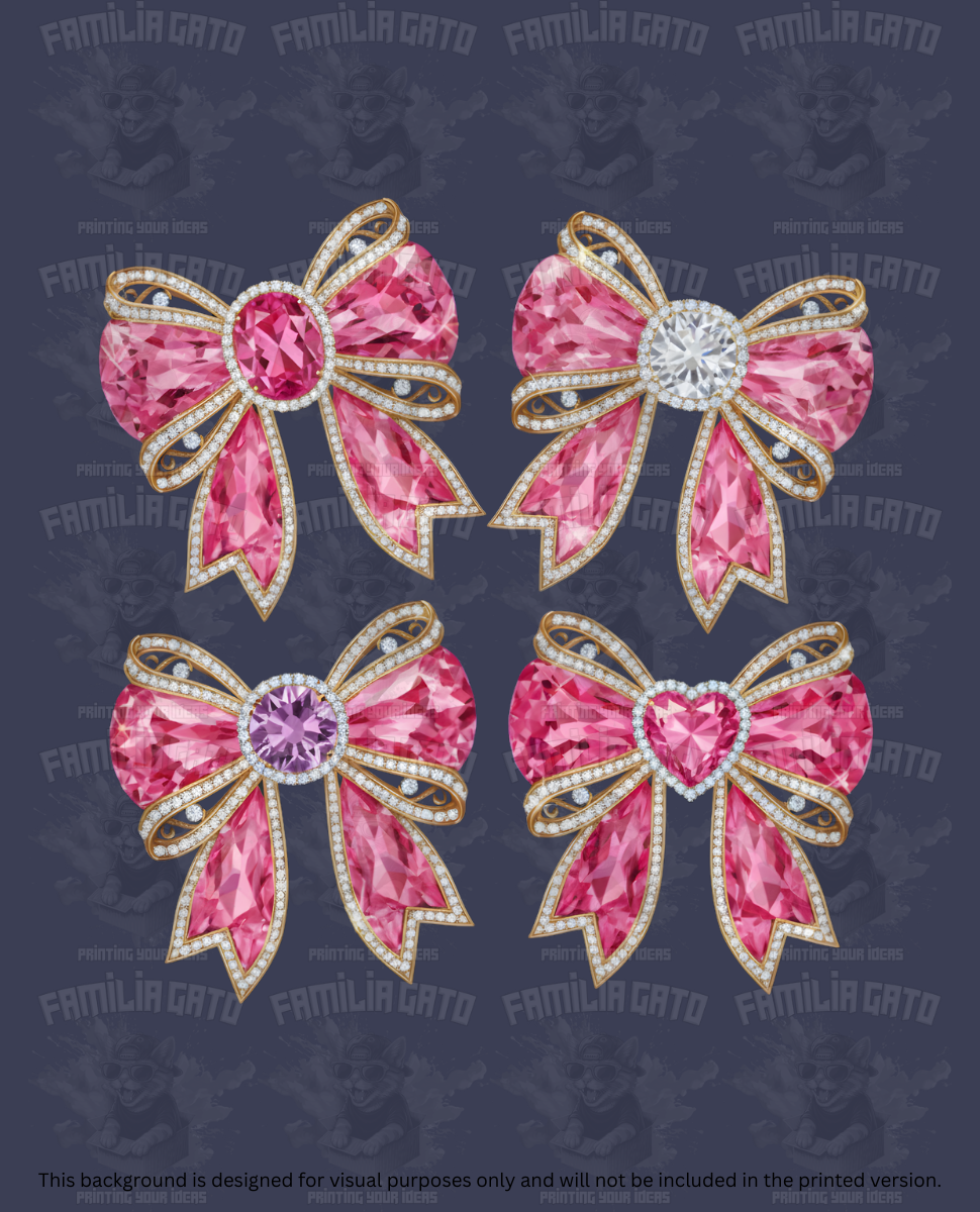 Valentine's Day - Rhinestone Pink and Gold Bows Set DTF Transfer