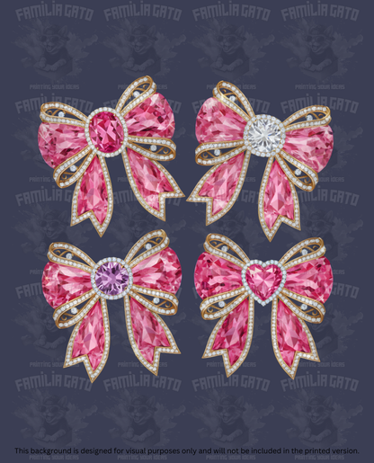 Valentine's Day - Rhinestone Pink and Gold Bows Set DTF Transfer