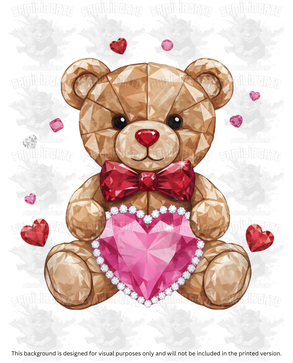 Valentine's Day - Rhinestone Brown Teddy Bear with Red Bow DTF Transfer