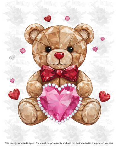 Valentine's Day - Rhinestone Brown Teddy Bear with Red Bow DTF Transfer