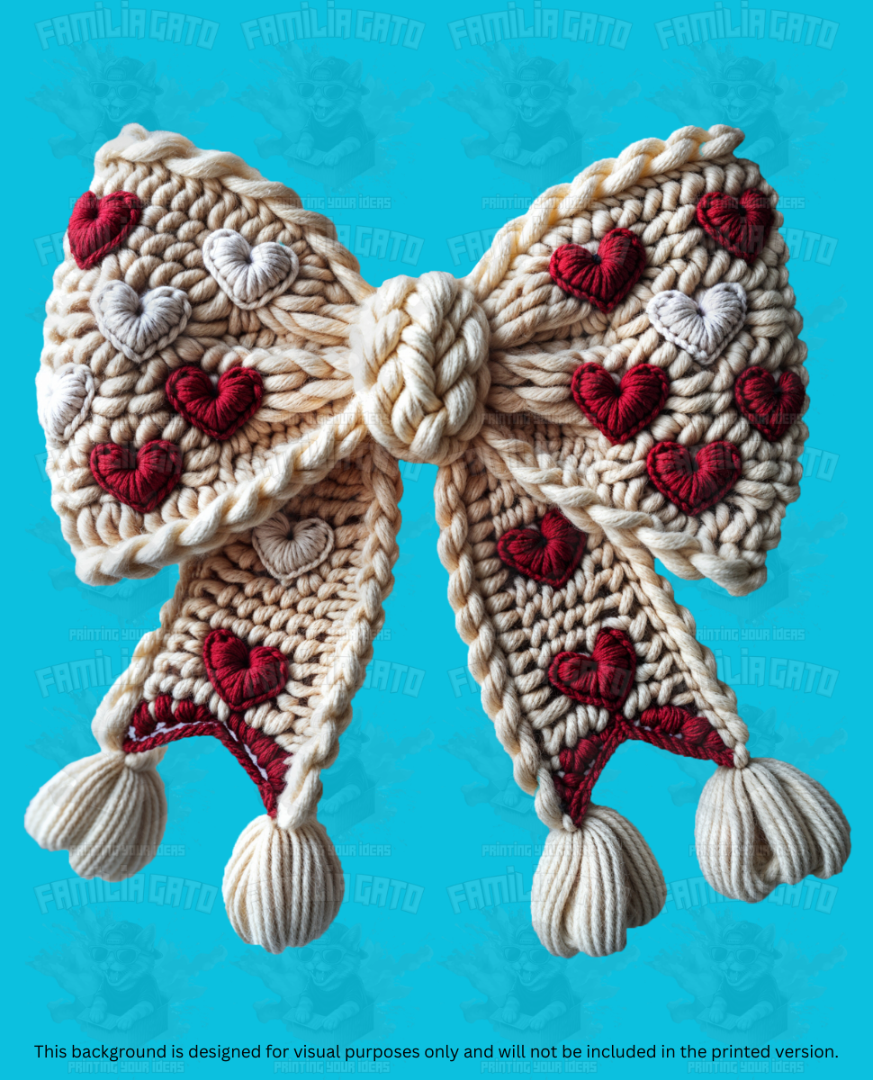 Valentine's Day - Faux Yarn Bow with Hearts #5 DTF Transfer