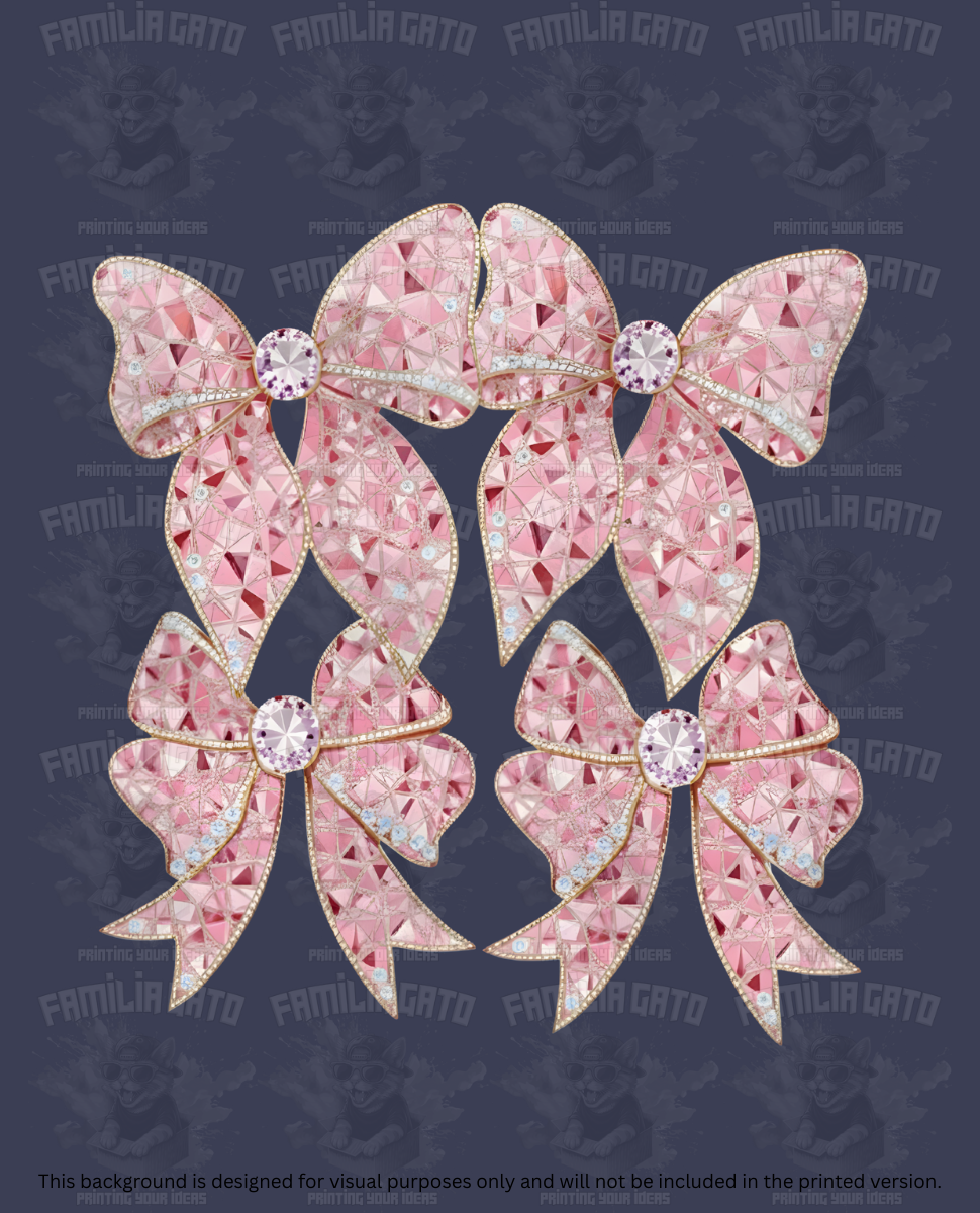Valentine's Day - Rhinestone Light Pink Bows Set DTF Transfer