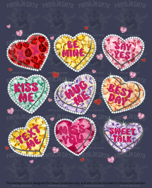 Valentine's Day - Rhinestone Candy Hearts DTF Transfer
