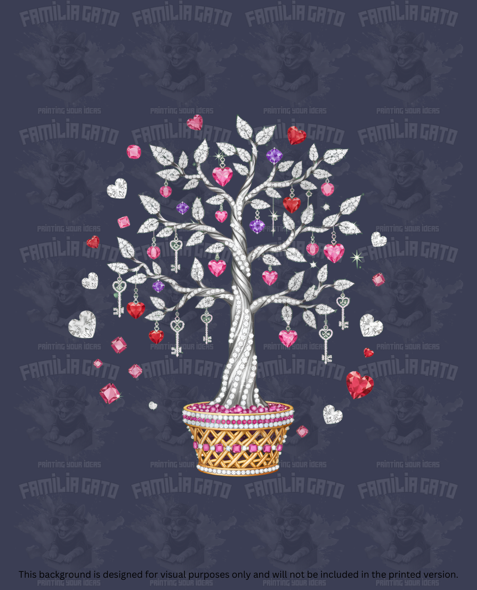 Valentine's Day - Rhinestone Silver Bonsai Tree DTF Transfer