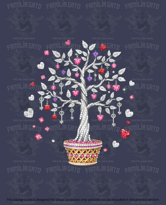 Valentine's Day - Rhinestone Silver Bonsai Tree DTF Transfer
