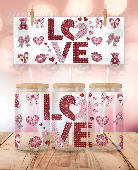 Rhinestone Valentine's Day - LOVE #1 UVDTF Sticker Wrap For 16 oz Libbey Glass Cup