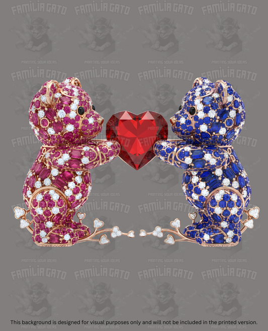 Valentine's Day - Rhinestone Teddy Bear Couple with Red Heart #1 DTF Transfer