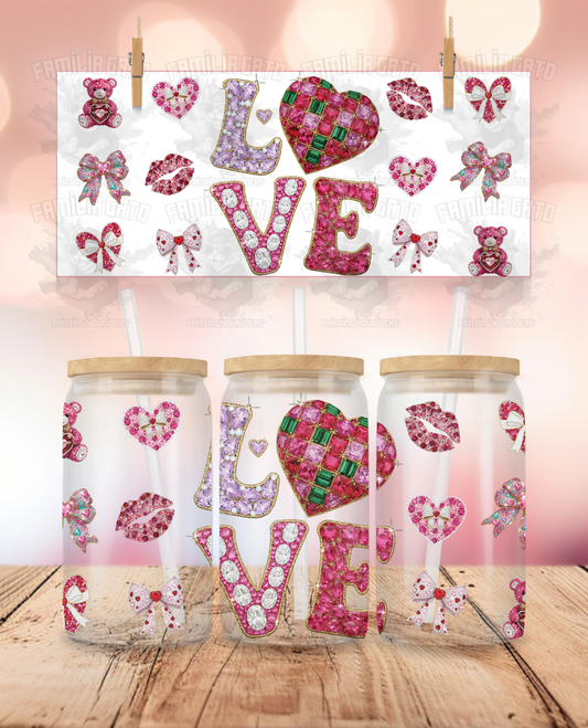 Rhinestone Valentine's Day - LOVE #2 UVDTF Sticker Wrap For 16 oz Libbey Glass Cup