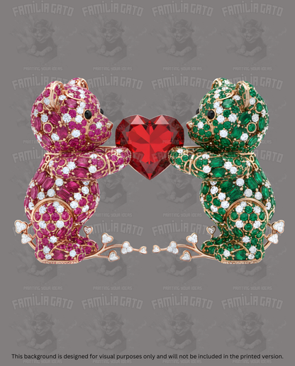 Valentine's Day - Rhinestone Teddy Bear Couple with Red Heart #2 DTF Transfer