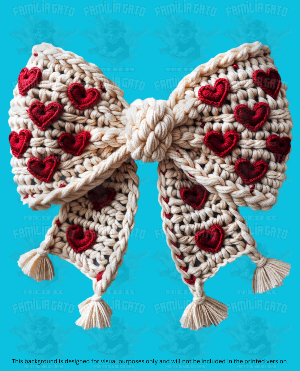 Valentine's Day - Faux Yarn Bow with Hearts #6 DTF Transfer
