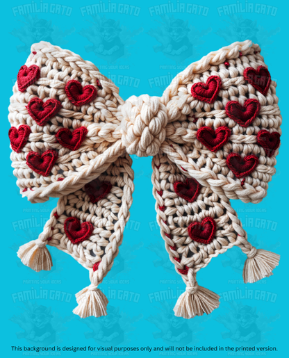 Valentine's Day - Faux Yarn Bow with Hearts #6 DTF Transfer