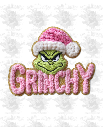 Faux Crochet Christmas Character in Pink Hat DTF Transfer