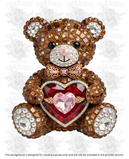 Valentine's Day - Rhinestone Brown Teddy Bear with Red Heart DTF Transfer