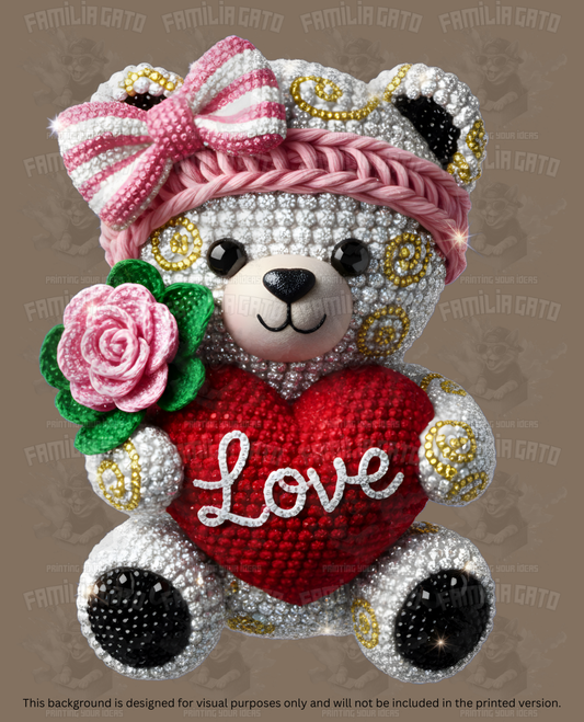 Valentine's Day - Rhinestone Teddy Bear with Head Bow #3 DTF Transfer