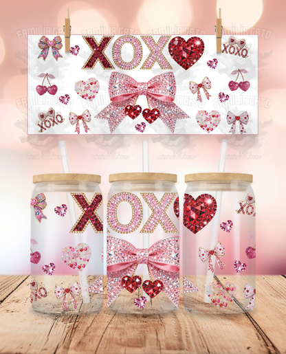 Rhinestone Valentine's Day - XOXO #2 UVDTF Sticker Wrap For 16 oz Libbey Glass Cup