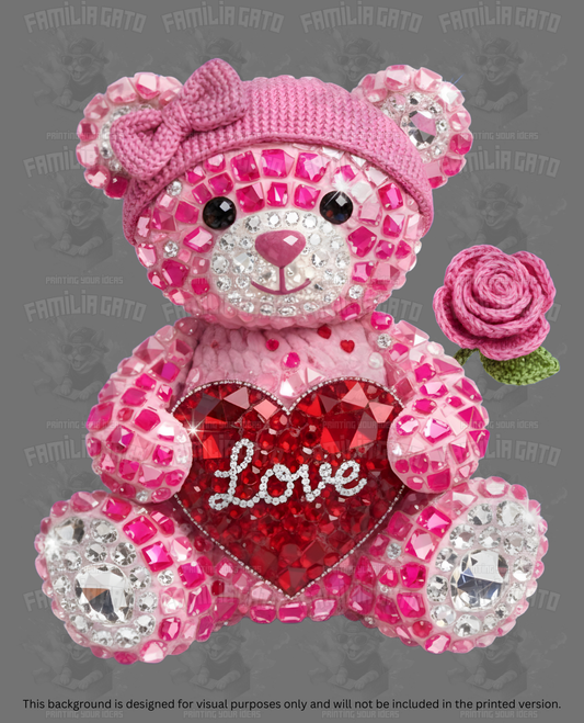 Valentine's Day - Rhinestone Teddy Bear with Head Bow #1 DTF Transfer