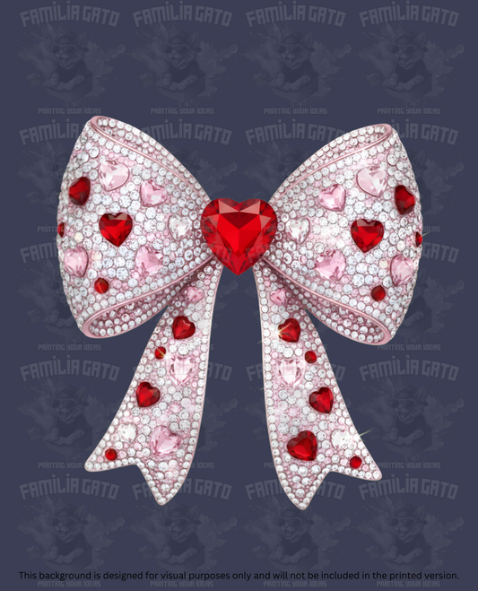 Valentine's Day - Rhinestone White Bow with Red Heart Center DTF Transfer
