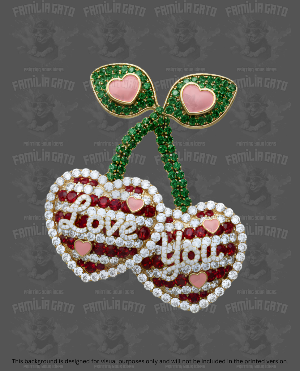 Valentine's Day - Rhinestone Cherry Hearts #8 DTF Transfer